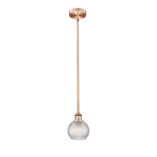 Innovations Athens 6in 1-Light Mini Pendant | Modern Farmhouse Antique Copper Steel and Clear Basket Weave Glass | Kitchen | Model 616-1S-AC-G122C-6CL