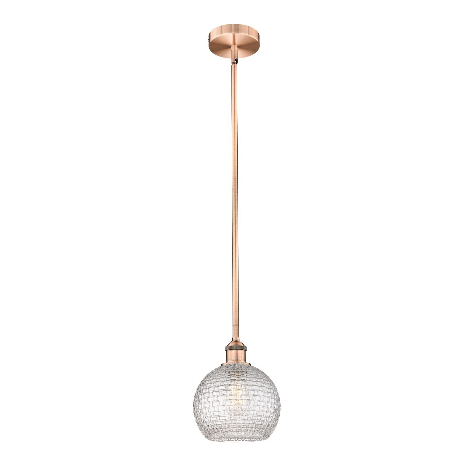 Innovations Athens 8in 1-Light Mini Pendant | Modern Farmhouse Antique Copper Steel and Clear Basket Weave Glass | Kitchen | Model 616-1S-AC-G122C-8CL