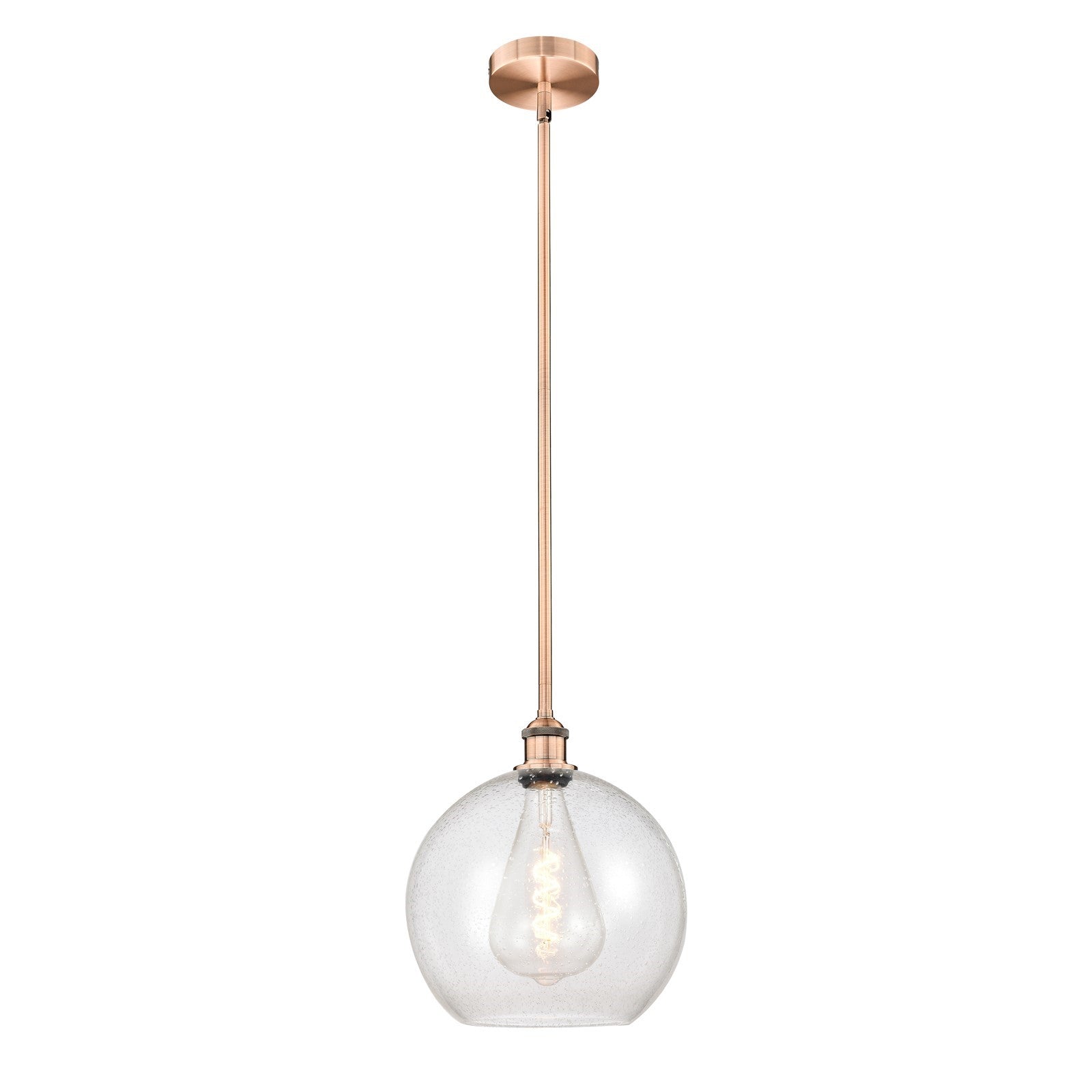 Innovations Athens 12in 1-Light Mini Pendant | Industrial Antique Copper Steel and Seedy Glass | Kitchen Island & Dining Room | Model 616-1S-AC-G124-12