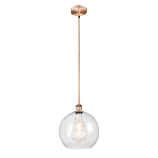 Innovations Athens 12in 1-Light Mini Pendant | Industrial Antique Copper Steel and Seedy Glass | Kitchen Island & Dining | Model 616-1S-AC-G124-12-LED