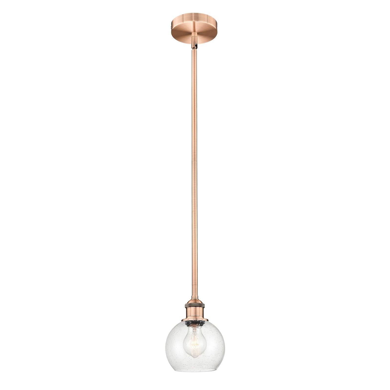 Innovations Athens 6in 1-Light Mini Pendant | Industrial Antique Copper Steel and Seedy Glass | Kitchen Island & Dining Room | Model 616-1S-AC-G124-6-LED
