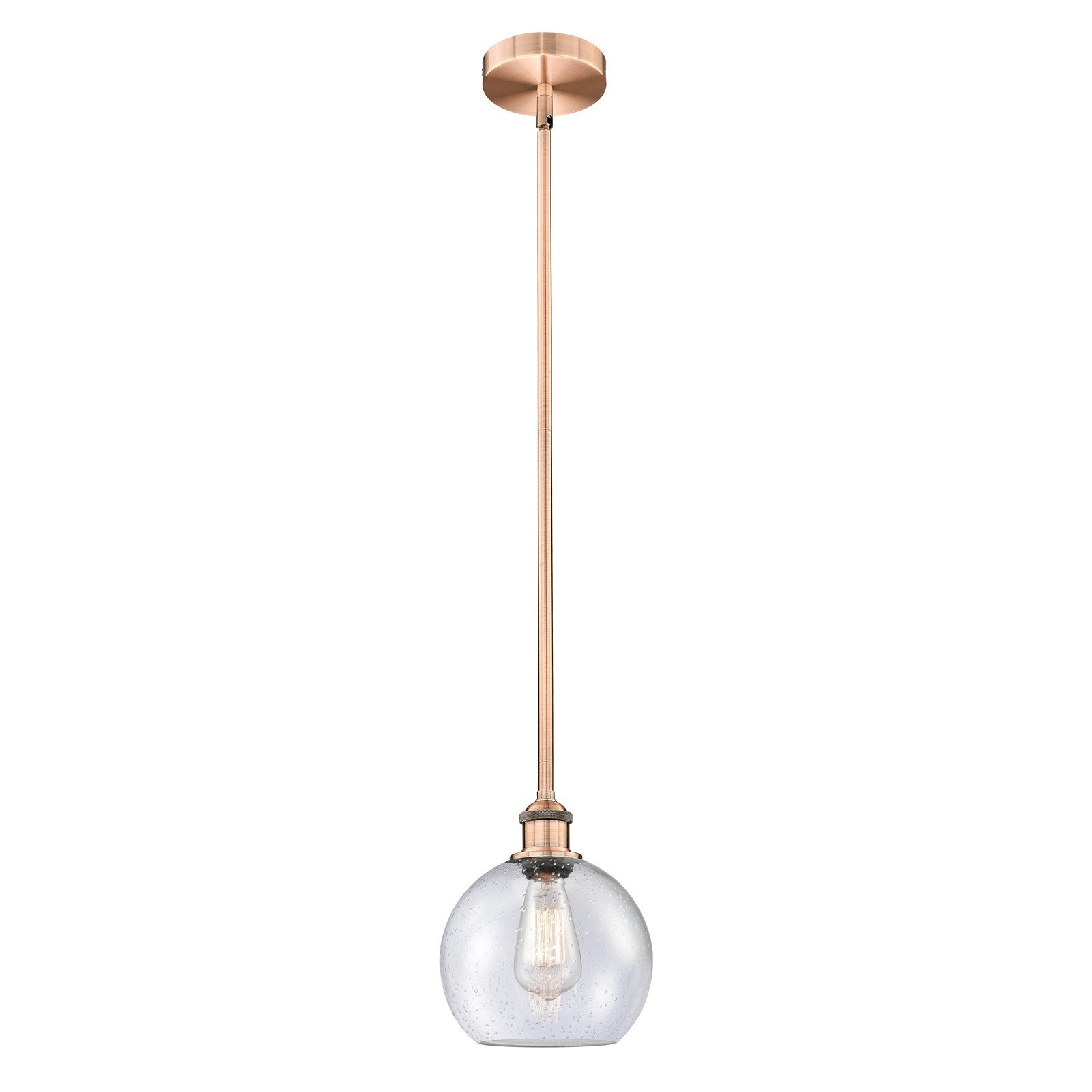 Innovations Athens 8in 1-Light Mini Pendant | Industrial Antique Copper Steel and Seedy Glass | Kitchen Island & Dining Room | Model 616-1S-AC-G124-8-LED