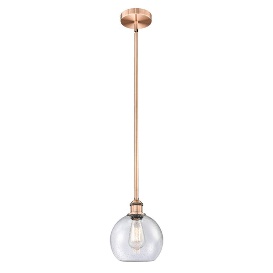 Innovations Athens 8in 1-Light Mini Pendant | Industrial Antique Copper Steel and Seedy Glass | Kitchen Island & Dining Room | Model 616-1S-AC-G124-8-LED