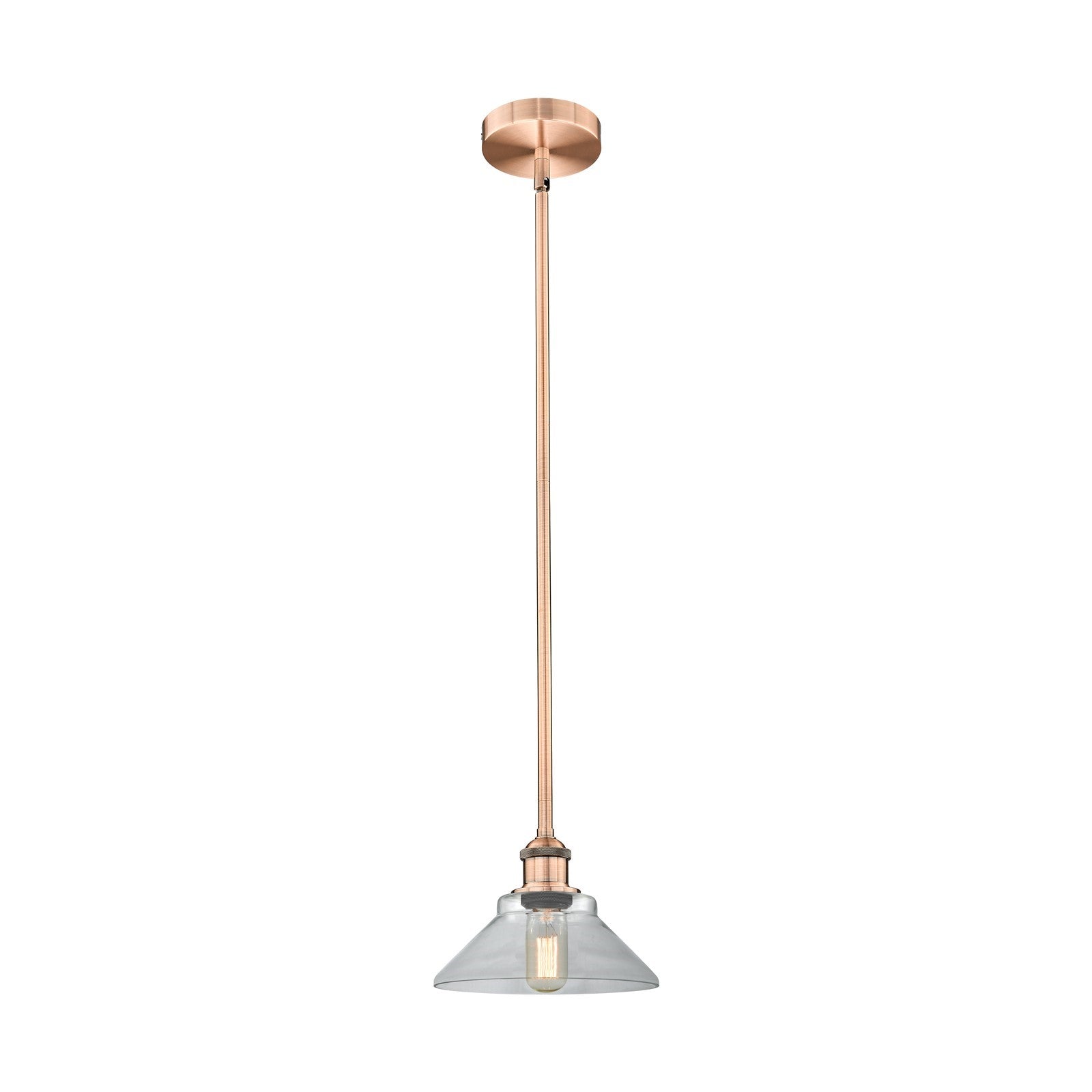 Innovations Orwell 8in 1-Light Mini Pendant | Industrial Antique Copper Steel and Clear Glass | Kitchen Island & Dining Room | 8.38 | Model 616-1S-AC-G132