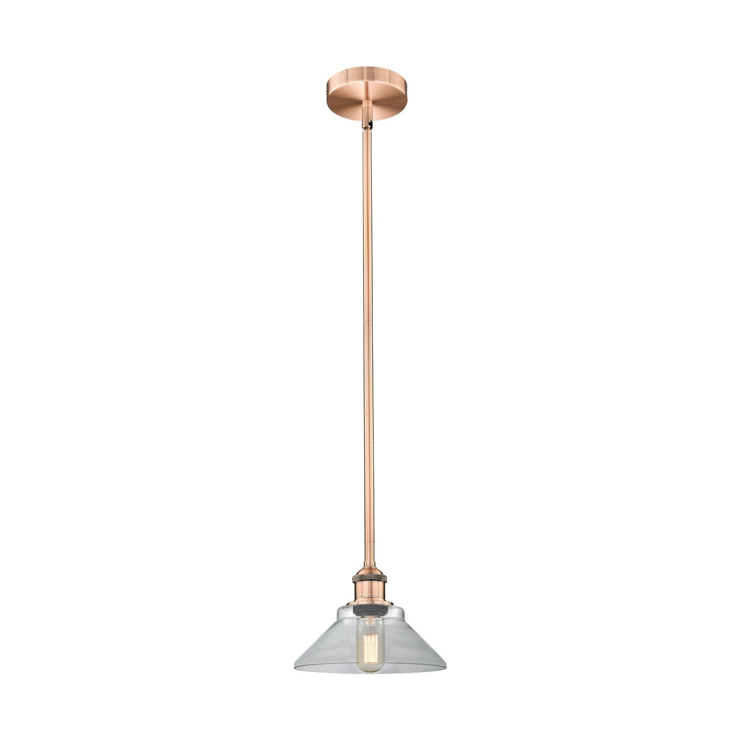 Innovations Orwell 8in 1-Light Mini Pendant | Industrial Antique Copper Steel and Clear Glass | Kitchen Island & Dining Room | 8.38 | Model 616-1S-AC-G132