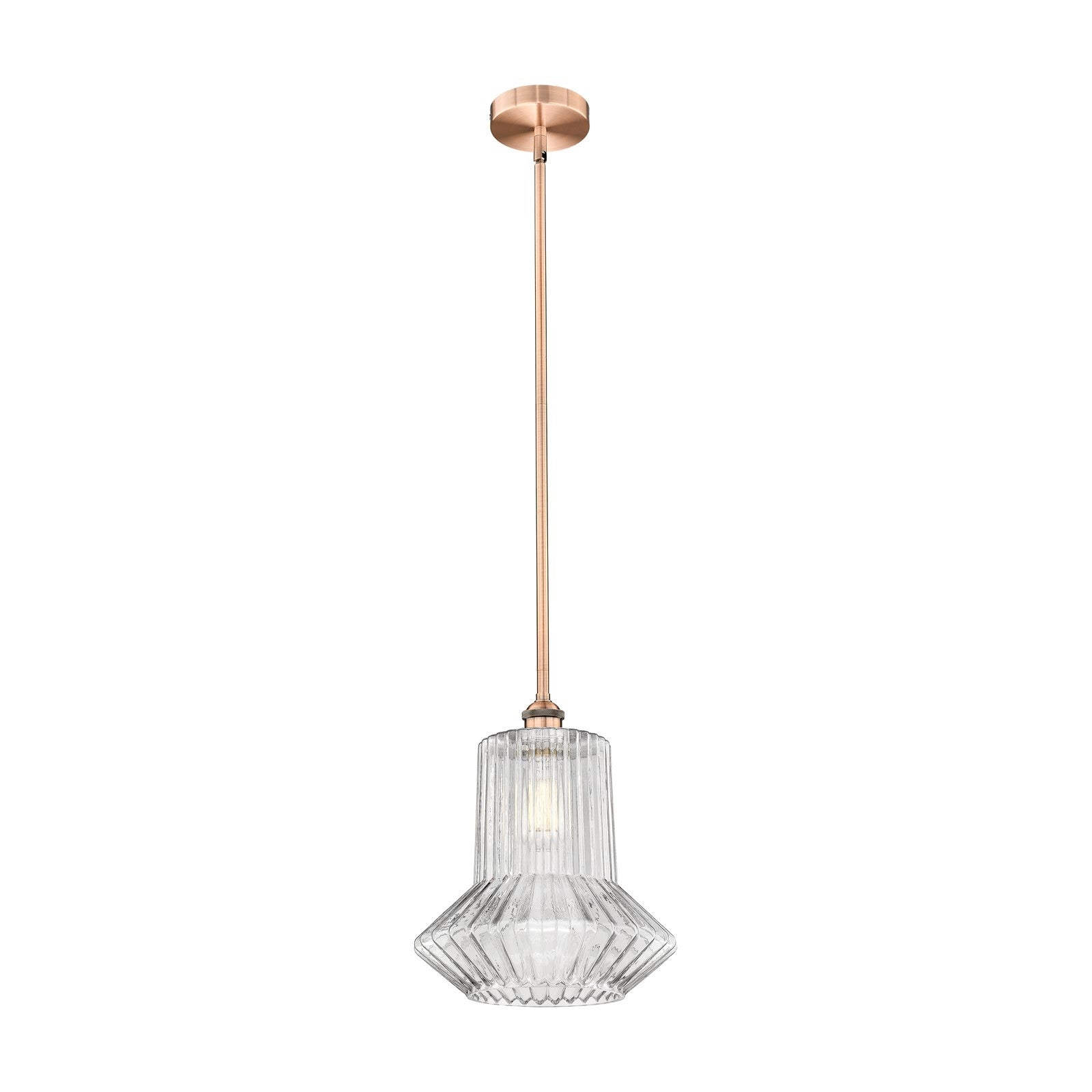 Innovations Springwater 12in 1-Light Mini Pendant | Industrial Antique Copper Steel and Clear Fluted Glass | Kitchen Island & | Model 616-1S-AC-G212-LED