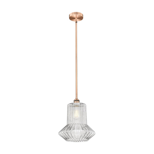 Innovations Springwater 12in 1-Light Mini Pendant | Industrial Antique Copper Steel and Clear Fluted Glass | Kitchen Island & | Model 616-1S-AC-G212-LED