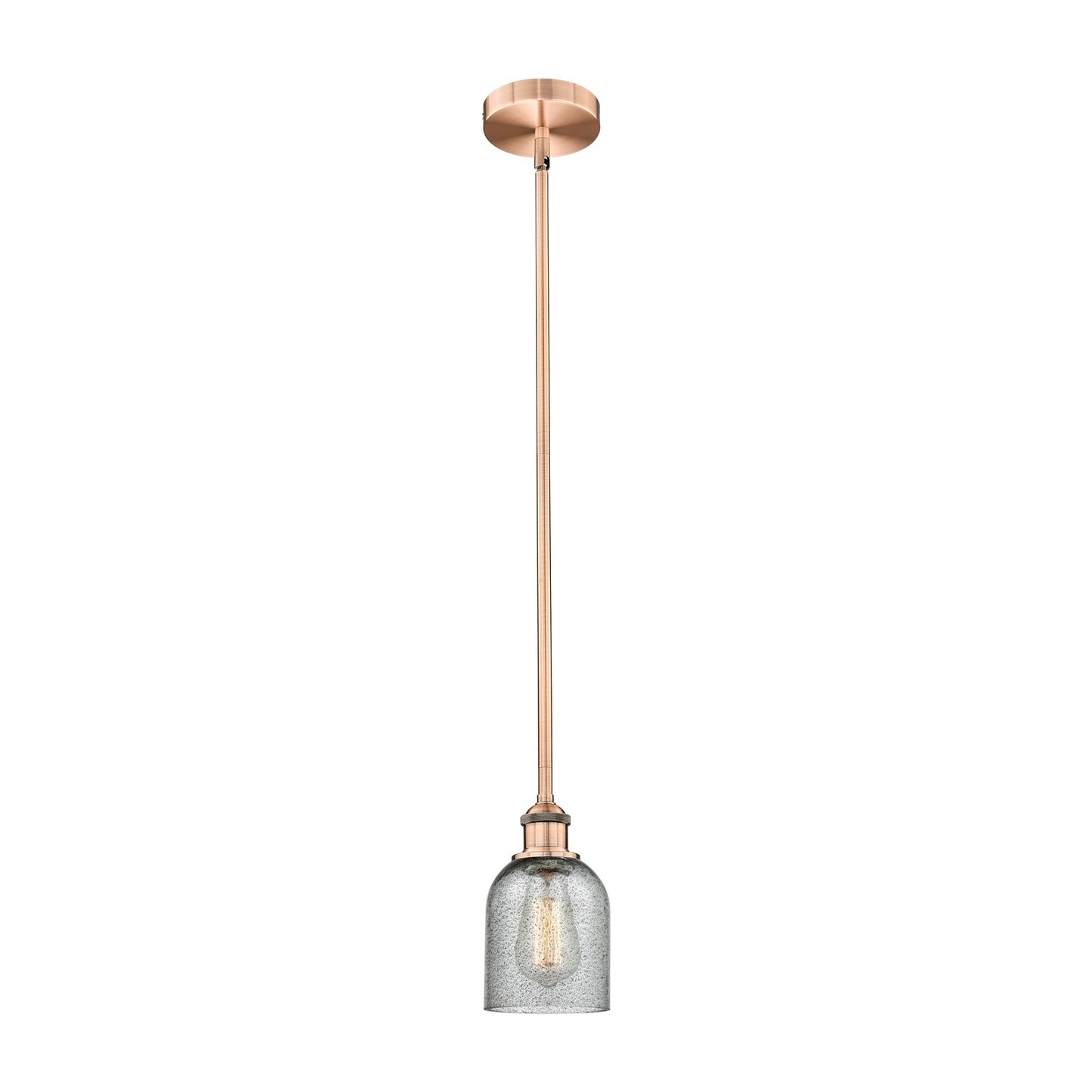 Innovations Caledonia 5in 1-Light Mini Pendant | Industrial Antique Copper Steel and Charcoal Glass | Kitchen Island & Dining Room | Model 616-1S-AC-G257