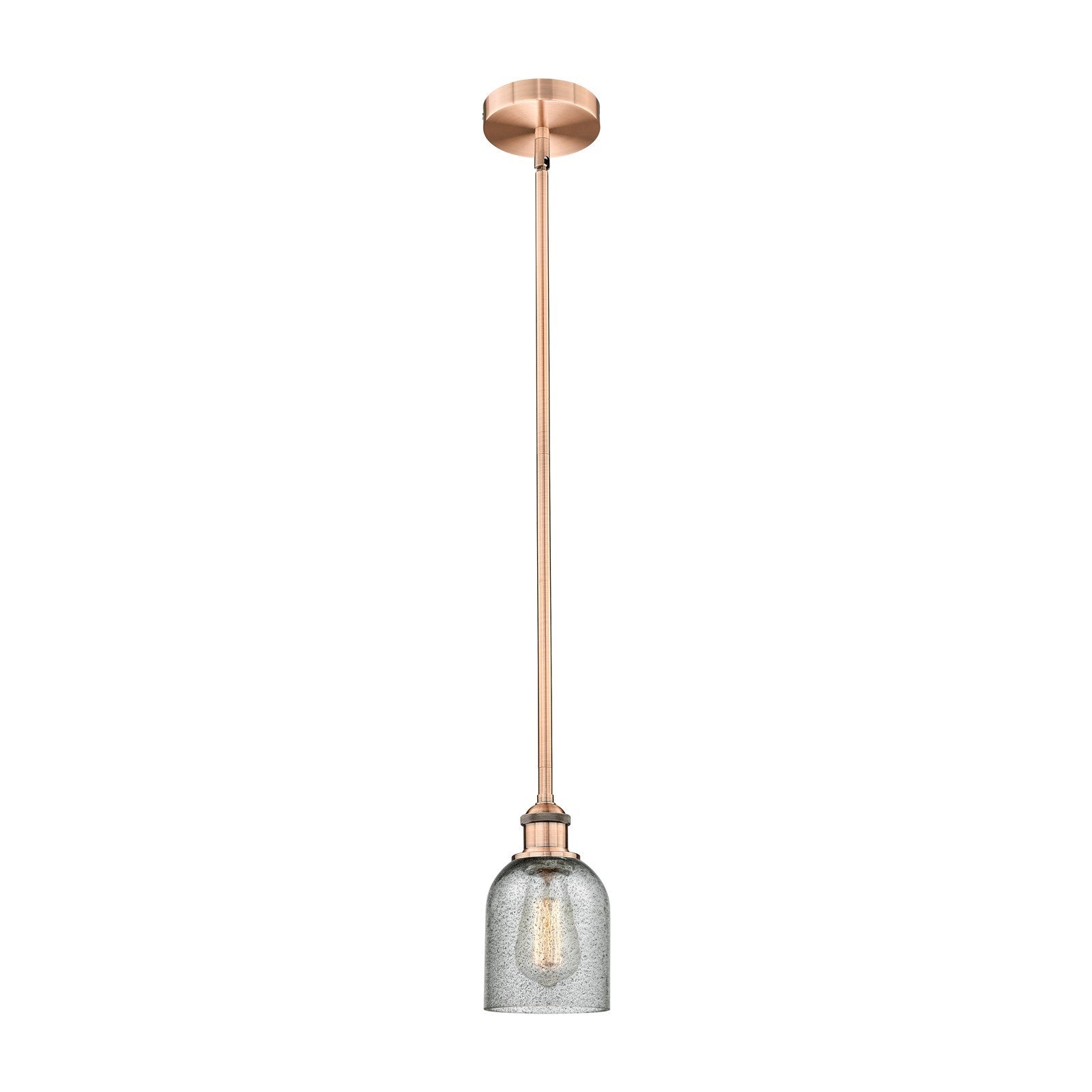 Innovations Caledonia 5in 1-Light Mini Pendant | Industrial Antique Copper Steel and Charcoal Glass | Kitchen Island & Dining | Model 616-1S-AC-G257-LED