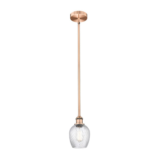 Innovations Salina 6in 1-Light Mini Pendant | Industrial Antique Copper Steel and Clear Spiral Fluted Glass | Kitchen Island & | Model 616-1S-AC-G292