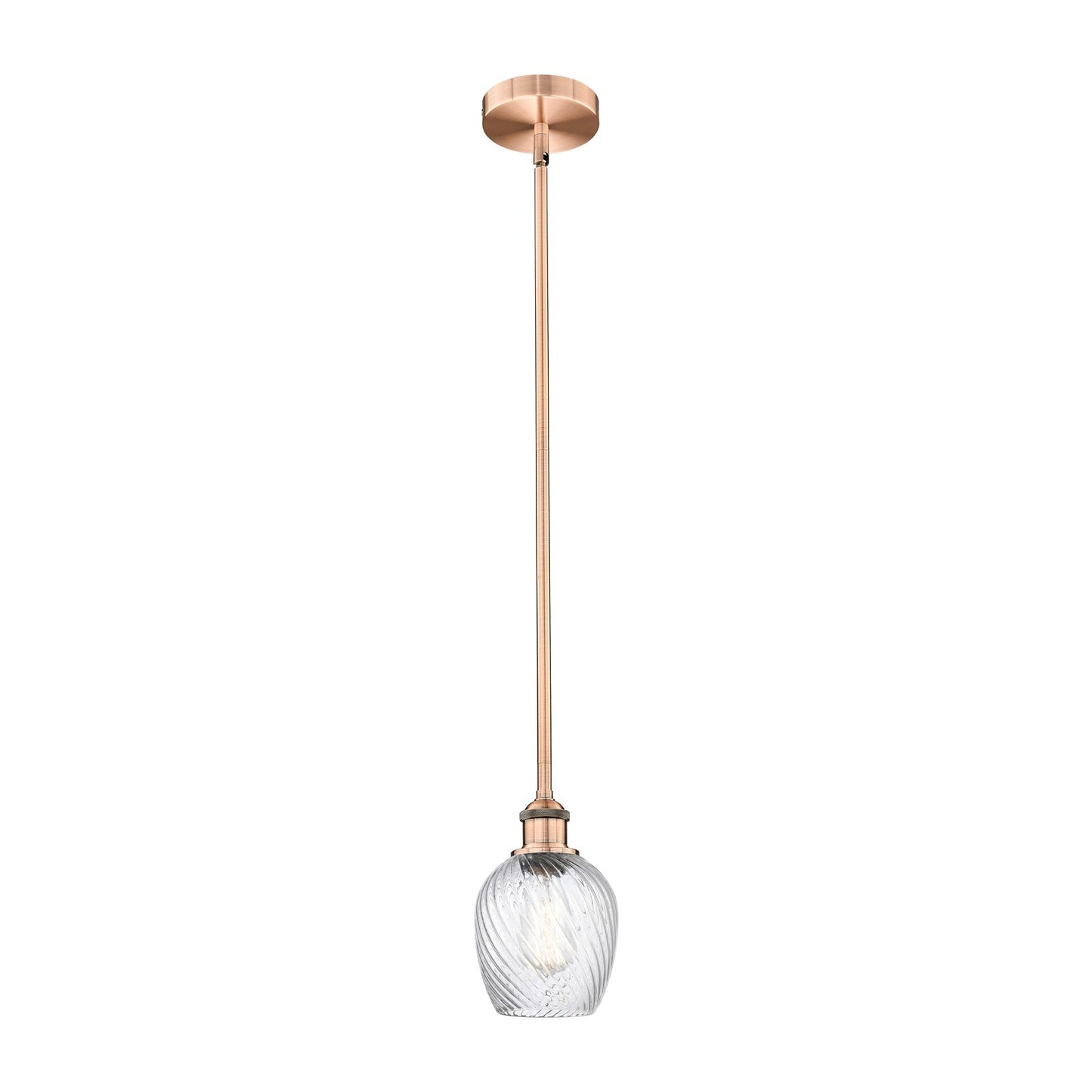 Innovations Salina 6in 1-Light Mini Pendant | Industrial Antique Copper Steel and Clear Spiral Fluted Glass | Kitchen Island & | Model 616-1S-AC-G292