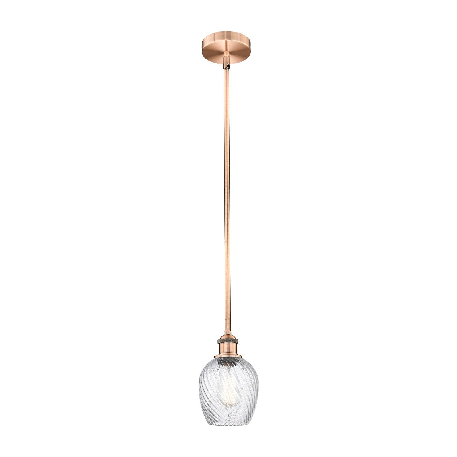 Innovations Salina 5.75in 1-Light Mini Pendant | Industrial Antique Copper Steel and Clear Spiral Fluted Glass | Kitchen Island | Model 616-1S-AC-G292-LED
