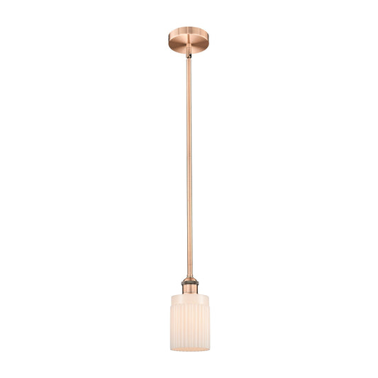 Innovations Hadley 4.5in 1-Light Mini Pendant | Art Nouveau Antique Copper Steel and Matte White Ribbed Glass | Kitchen Island & | Model 616-1S-AC-G341