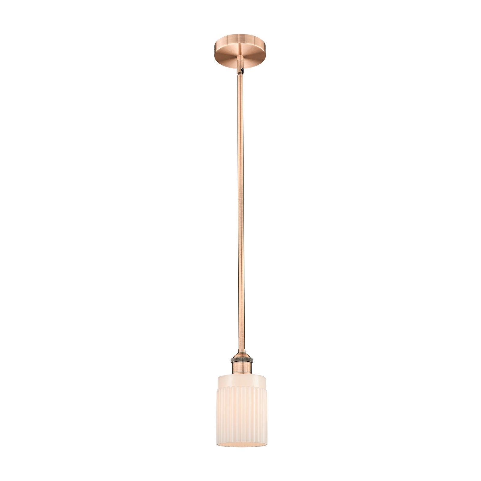 Innovations Hadley 4.5in 1-Light Mini Pendant | Art Nouveau Antique Copper Steel and Matte White Ribbed Glass | Kitchen Island | Model 616-1S-AC-G341-LED