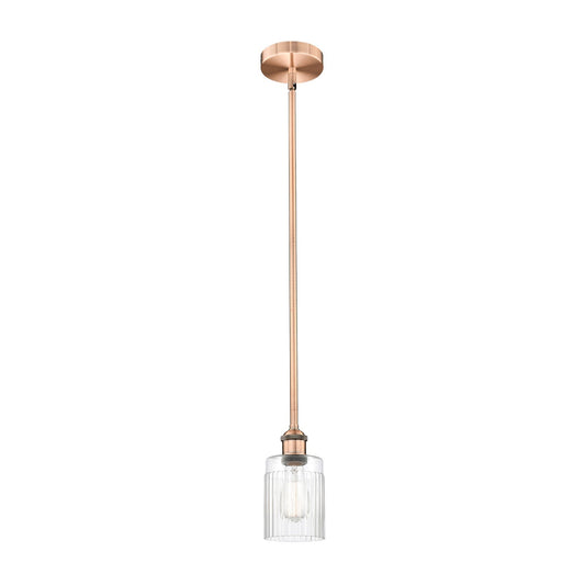 Innovations Hadley 4.5in 1-Light Mini Pendant | Art Nouveau Transitional Antique Copper Steel and Clear Ribbed Glass | Kitchen | Model 616-1S-AC-G342