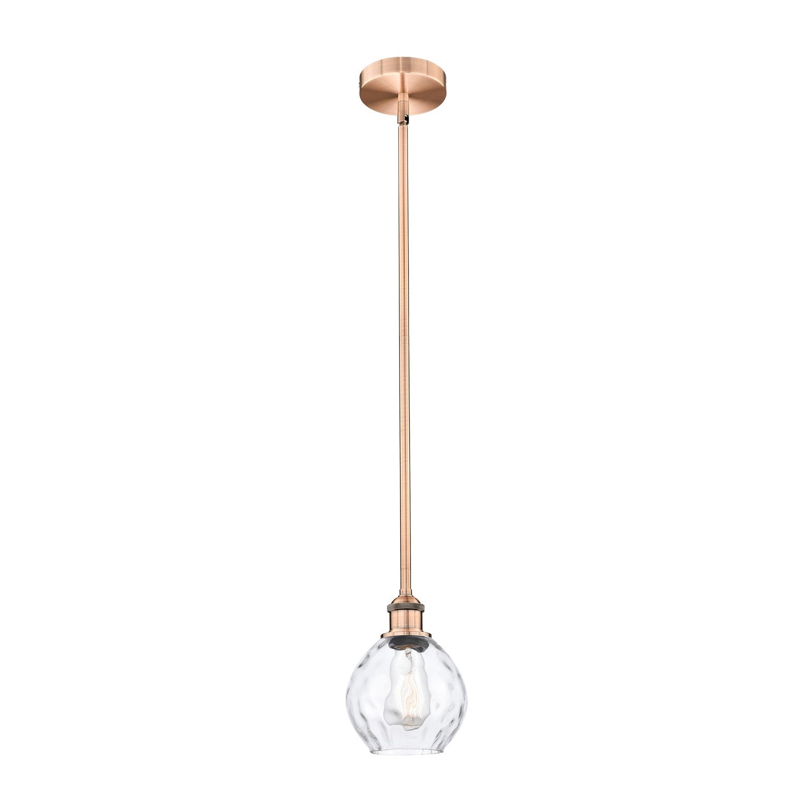 Innovations Waverly 6in 1-Light Mini Pendant | Industrial Antique Copper Steel and Clear Water Glass | Kitchen Island & Dining Room | Model 616-1S-AC-G362