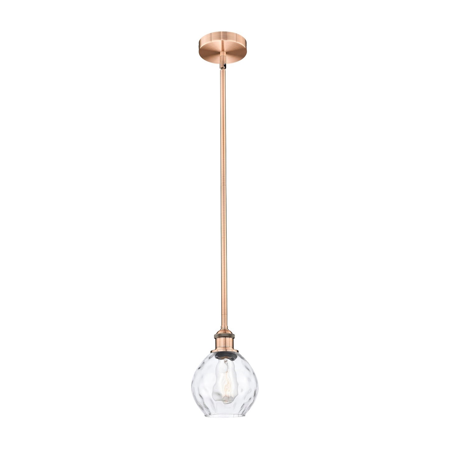 Innovations Waverly 6in 1-Light Mini Pendant | Industrial Antique Copper Steel and Clear Water Glass | Kitchen Island & Dining Room | Model 616-1S-AC-G362