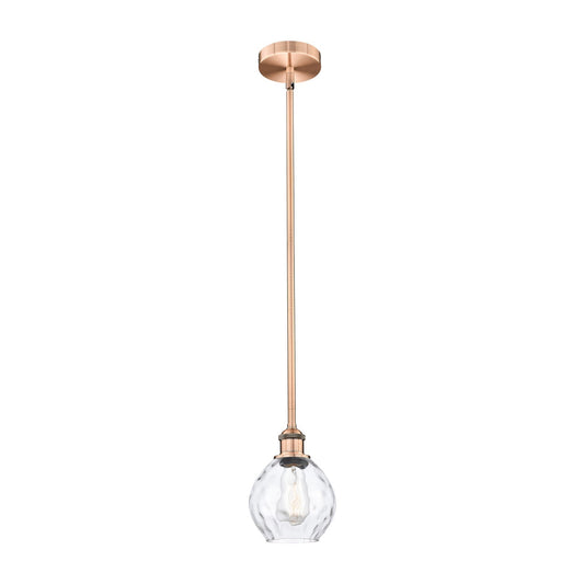 Innovations Waverly 6in 1-Light Mini Pendant | Industrial Antique Copper Steel and Clear Water Glass | Kitchen Island & Dining | Model 616-1S-AC-G362-LED