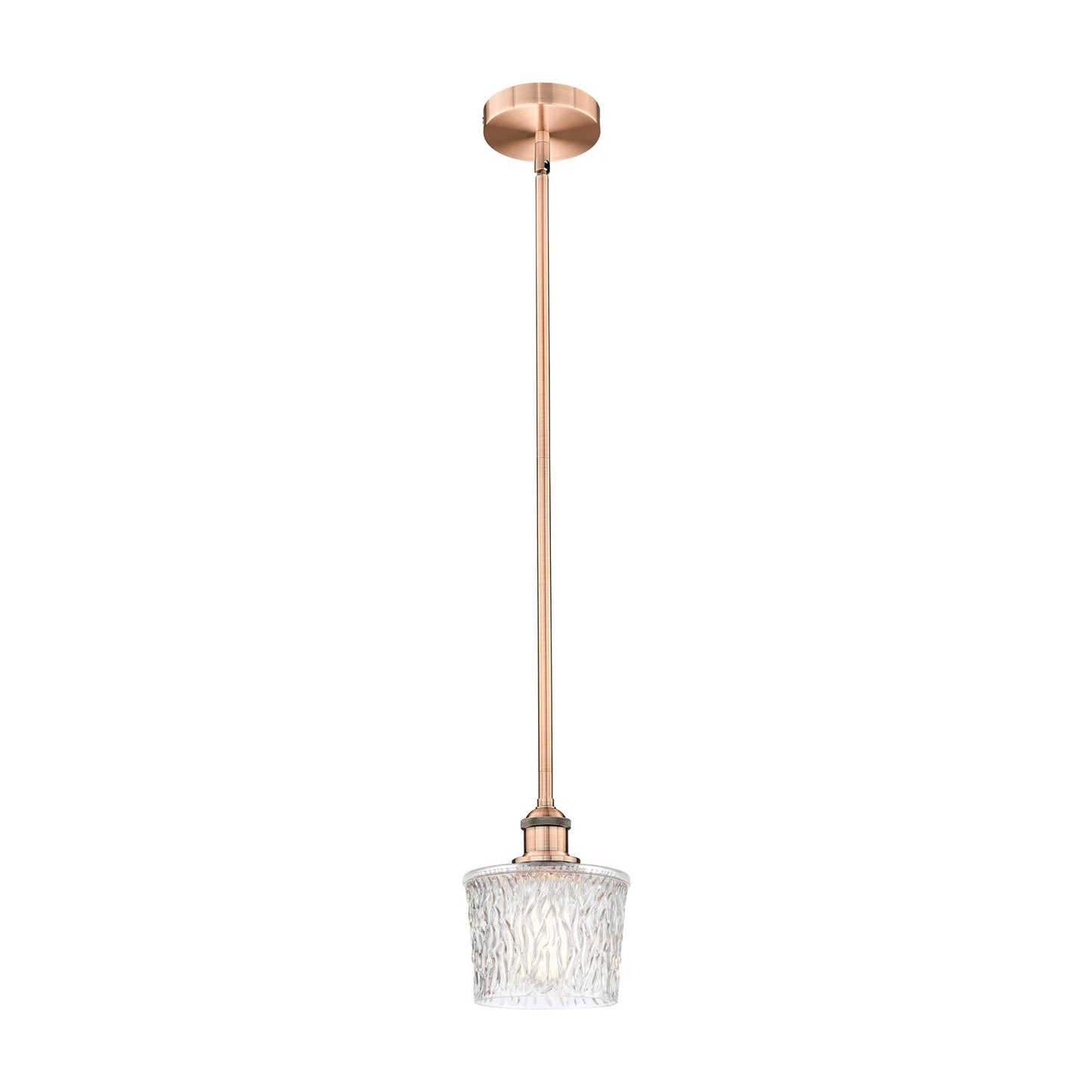 Innovations Niagara 7in 1-Light Mini Pendant | Art Nouveau Antique Copper Steel and Clear Textured Glass | Kitchen Island & Dining | Model 616-1S-AC-G402