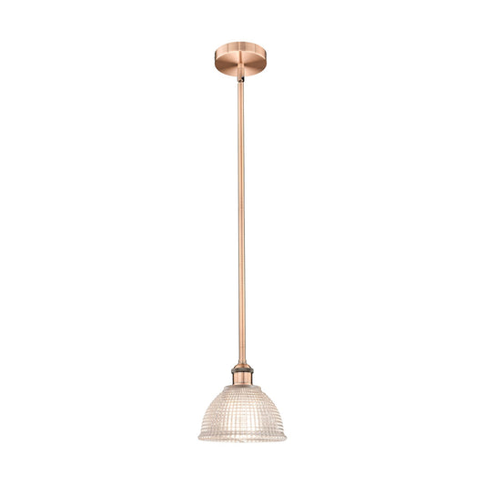 Innovations Arietta 8in 1-Light Mini Pendant | Industrial Antique Copper Steel and Clear Glass | Kitchen Island & Dining Room | Model 616-1S-AC-G422-LED