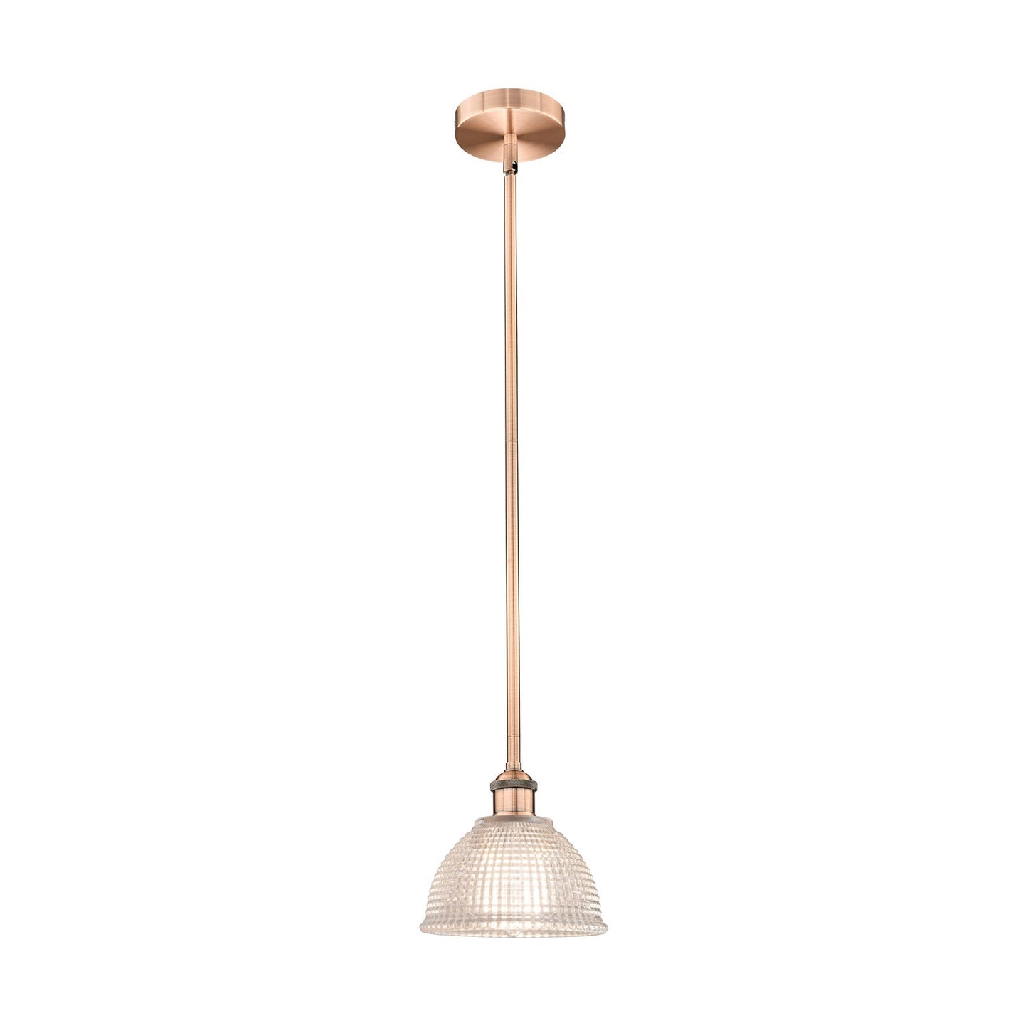 Innovations Arietta 8in 1-Light Mini Pendant | Industrial Antique Copper Steel and Clear Glass | Kitchen Island & Dining Room | Model 616-1S-AC-G422-LED
