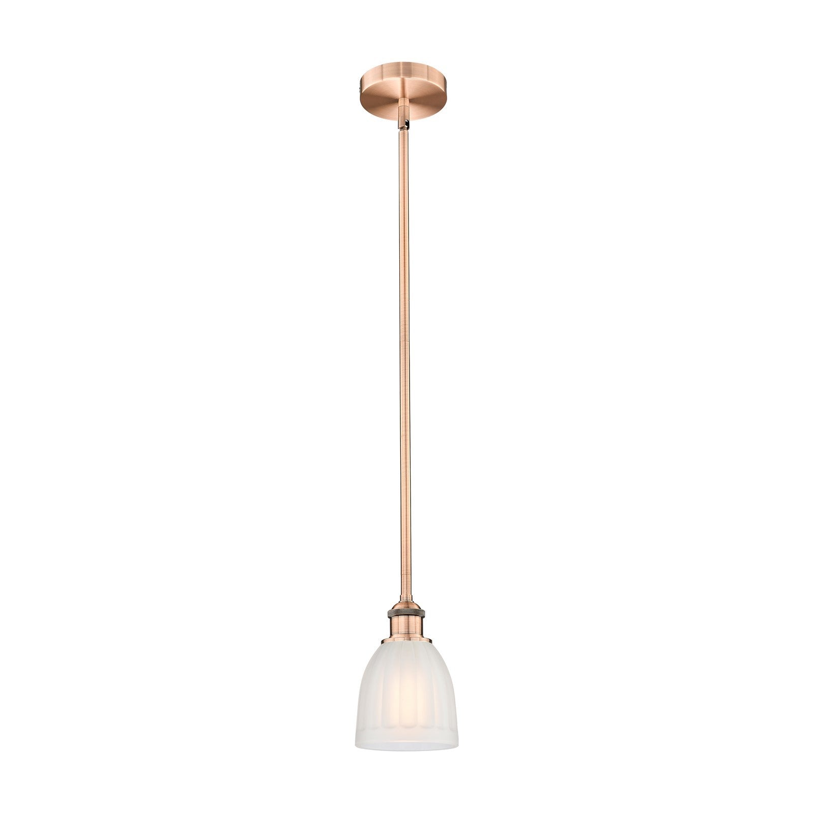 Innovations Brookfield 6in 1-Light Mini Pendant | Industrial Antique Copper Steel and White Frosted Ribbed Glass | Kitchen | Model 616-1S-AC-G441-LED