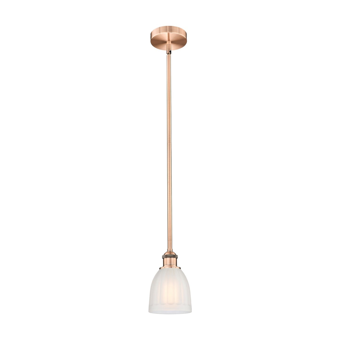 Innovations Brookfield 6in 1-Light Mini Pendant | Industrial Antique Copper Steel and White Frosted Ribbed Glass | Kitchen | Model 616-1S-AC-G441-LED