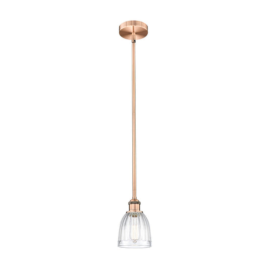 Innovations Brookfield 6in 1-Light Mini Pendant | Industrial Antique Copper Steel and Clear Ribbed Glass | Kitchen Island & | Model 616-1S-AC-G442-LED