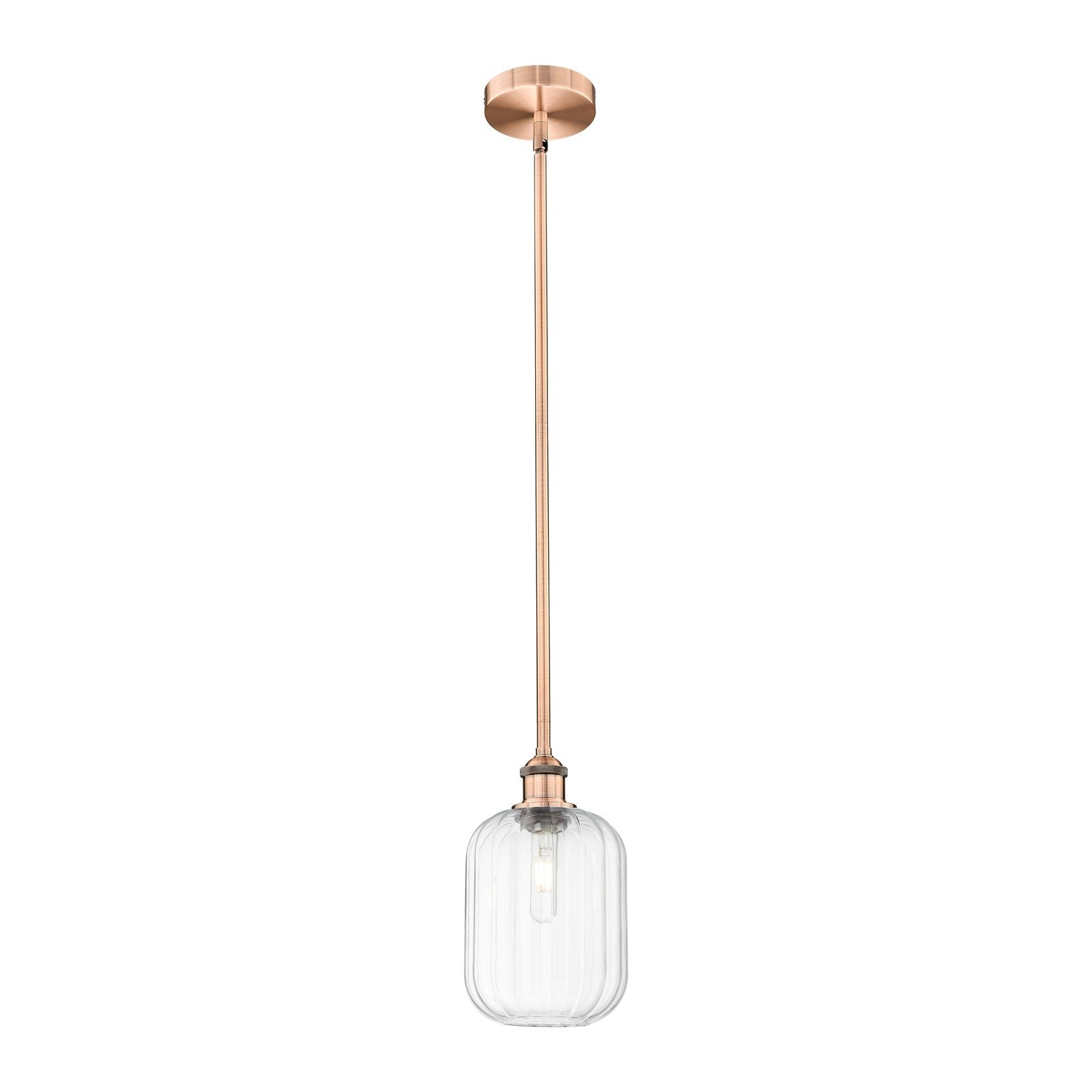 Innovations Preston Cylinder 7in 1-Light Mini Pendant | Industrial Antique Copper Steel and Clear Glass | Kitchen Island & | Model 616-1S-AC-G460-7CL