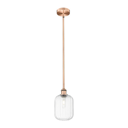 Innovations Preston Cylinder 7in 1-Light Mini Pendant | Industrial Antique Copper Steel and Clear Glass | Kitchen Island & | Model 616-1S-AC-G460-7CL