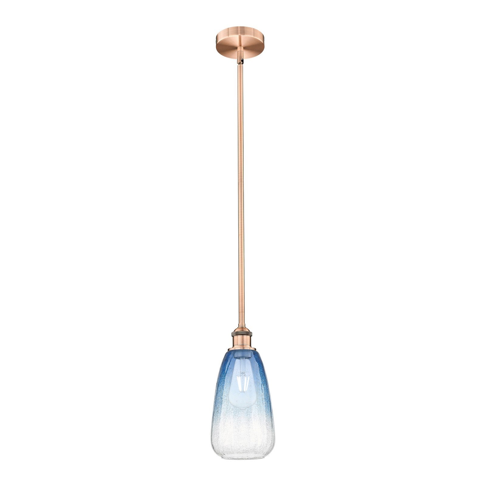 Innovations Brookhaven Almond 6in 1-Light Mini Pendant | Industrial Antique Copper Steel and Sapphire Blue Glass | Kitchen | Model 616-1S-AC-G480-6SB