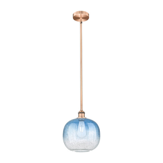 Innovations Brookhaven Sphere 10.5in 1-Light Mini Pendant | Industrial Antique Copper Steel and Sapphire Blue Glass | Kitchen | Model 616-1S-AC-G481-10SB