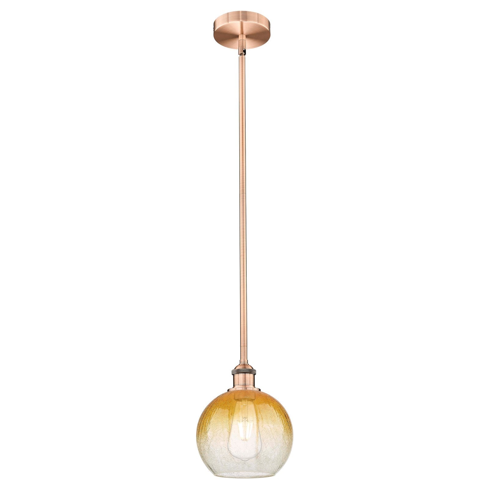 Innovations Brookhaven Globe 8in 1-Light Mini Pendant | Industrial Antique Copper Steel and Amber Glass | Kitchen Island & | Model 616-1S-AC-G483-8AM