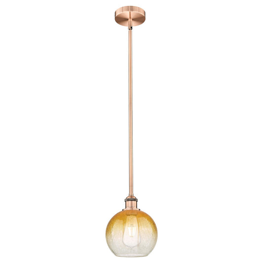 Innovations Brookhaven Globe 8in 1-Light Mini Pendant | Industrial Antique Copper Steel and Amber Glass | Kitchen Island & | Model 616-1S-AC-G483-8AM