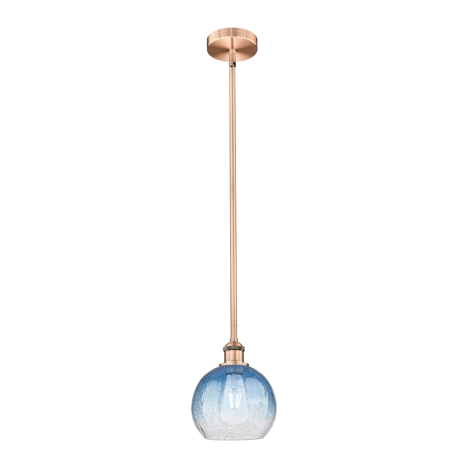 Innovations Brookhaven Globe 1-Light Mini Pendant | Industrial Antique Copper Steel and Sapphire Blue Glass | Kitchen Island & | Model 616-1S-AC-G483-8SB