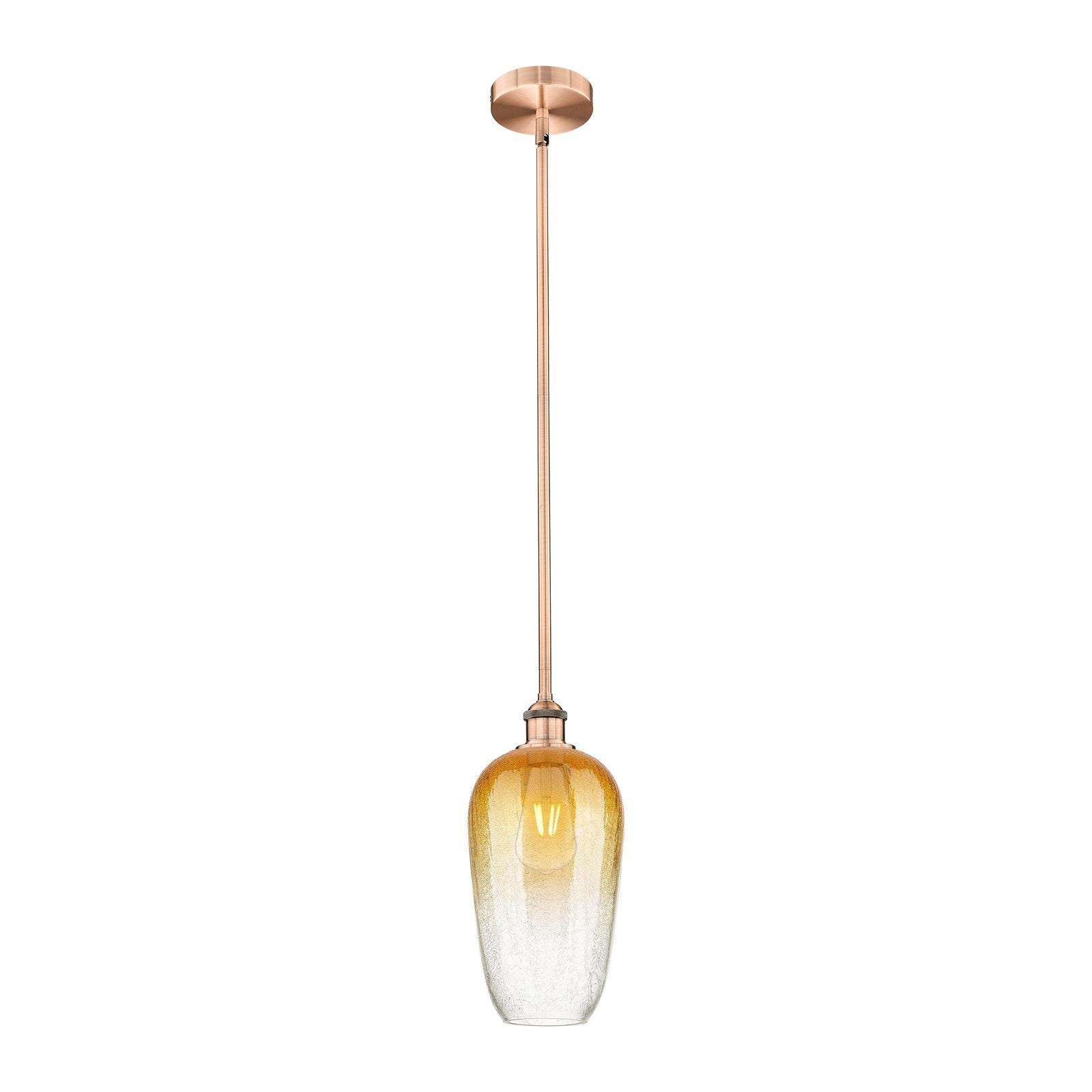Innovations Brookhaven Flute 7in 1-Light Mini Pendant | Industrial Antique Copper Steel and Amber Glass | Kitchen Island & | Model 616-1S-AC-G484-7AM