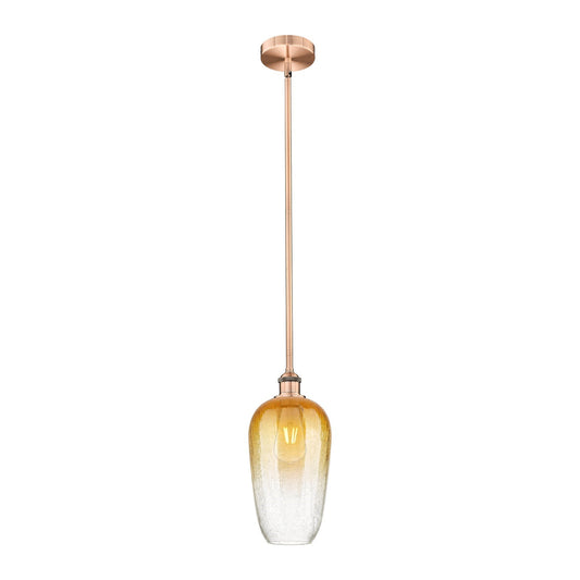 Innovations Brookhaven Flute 7in 1-Light Mini Pendant | Industrial Antique Copper Steel and Amber Glass | Kitchen Island & | Model 616-1S-AC-G484-7AM