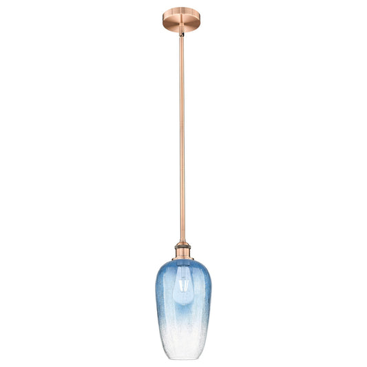 Innovations Brookhaven Flute 7in 1-Light Mini Pendant | Industrial Antique Copper and Sapphire Blue Glass | Kitchen Island & | Model 616-1S-AC-G484-7SB