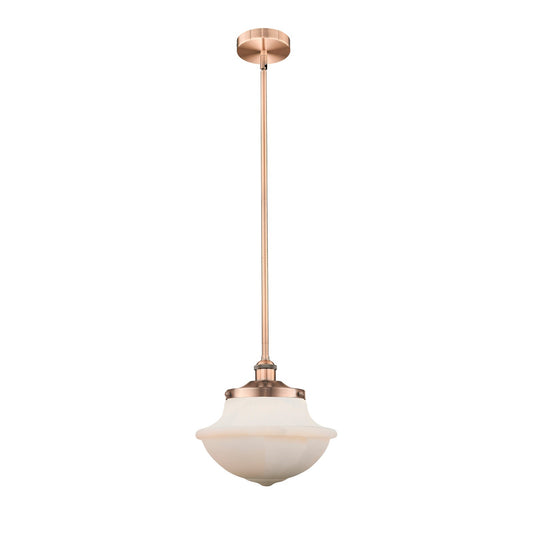 Innovations Oxford 12in 1-Light Mini Pendant | Industrial Antique Copper Steel and Matte White Frosted Glass | Kitchen Island & | Model 616-1S-AC-G541