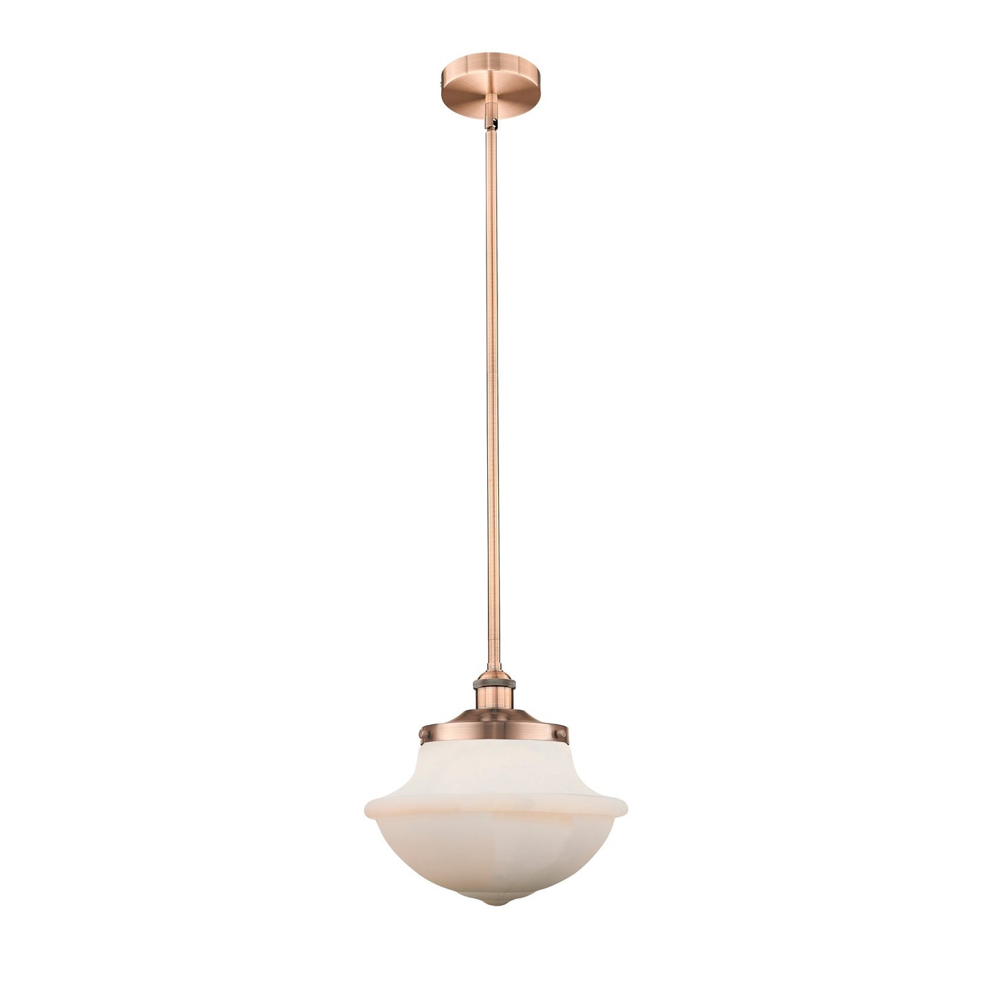 Innovations Oxford 12in 1-Light Mini Pendant | Industrial Antique Copper Steel and Matte White Frosted Glass | Kitchen Island & | Model 616-1S-AC-G541