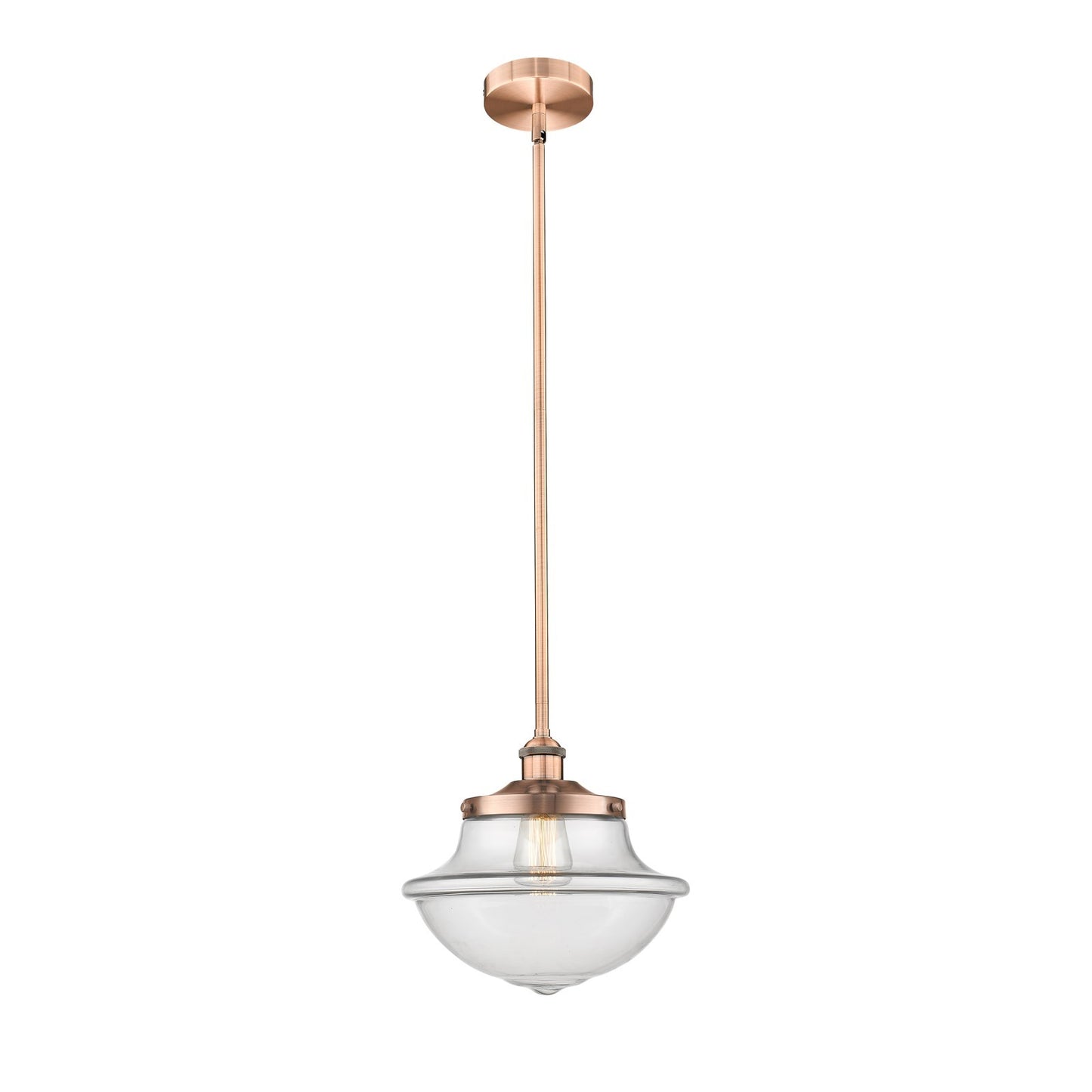 Innovations Oxford 12in 1-Light Mini Pendant | Industrial Antique Copper Steel and Clear Glass | Kitchen Island & Dining Room | Model 616-1S-AC-G542
