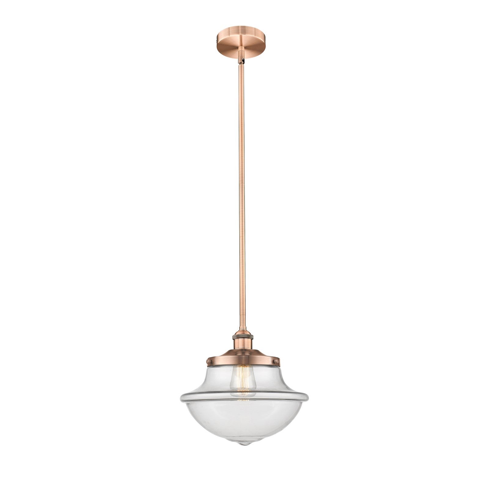 Innovations Oxford 12in 1-Light Mini Pendant | Industrial Antique Copper Steel and Clear Glass | Kitchen Island & Dining Room | Model 616-1S-AC-G542