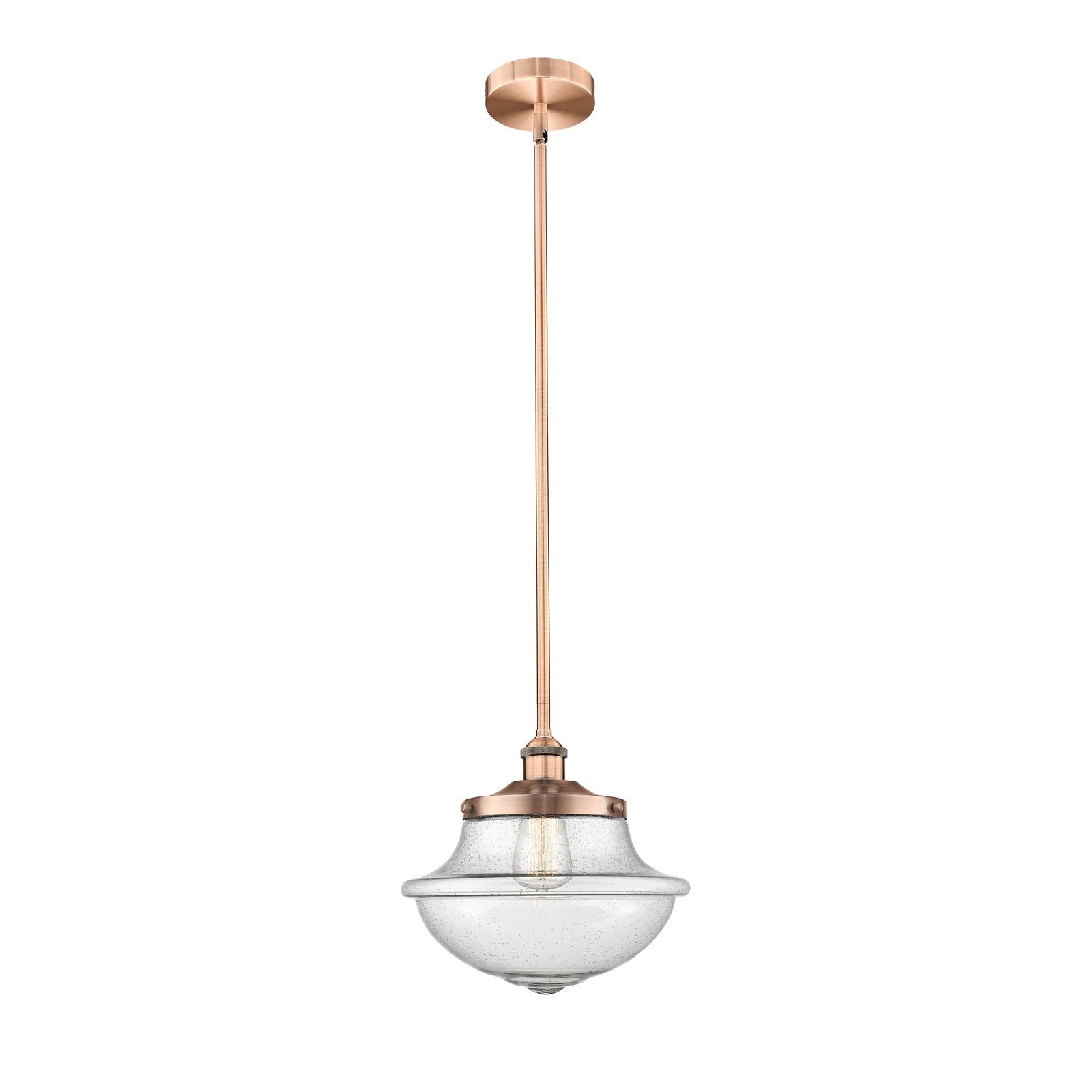 Innovations Oxford 12in 1-Light Mini Pendant | Industrial Antique Copper Steel and Seedy Glass | Kitchen Island & Dining Room | Model 616-1S-AC-G544