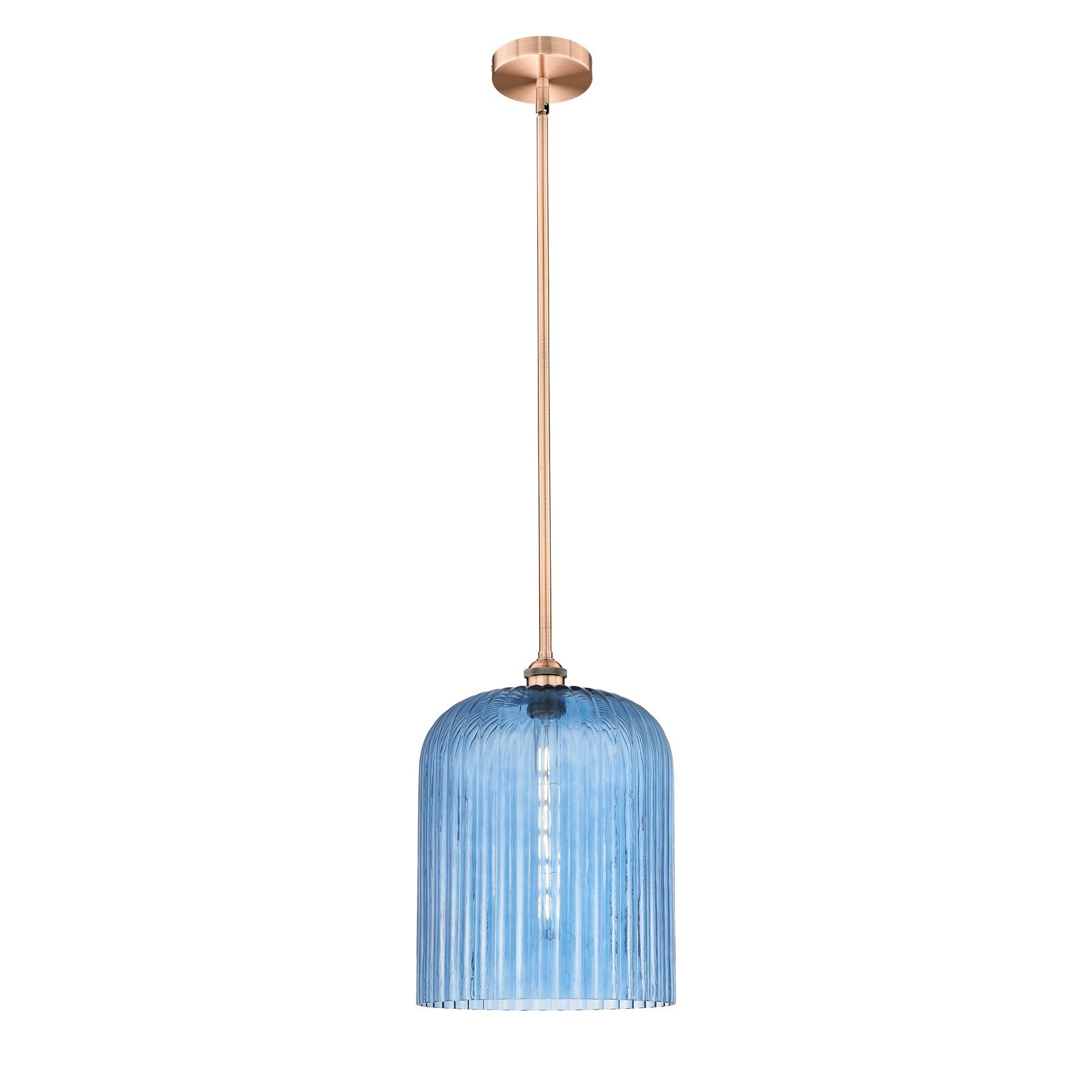 Innovations Bridal Veil 5in 1-Light Mini Pendant | Art Nouveau Antique Copper Steel and Princess Blue Ribbed Glass | Kitchen | Model 616-1S-AC-G559-12BL