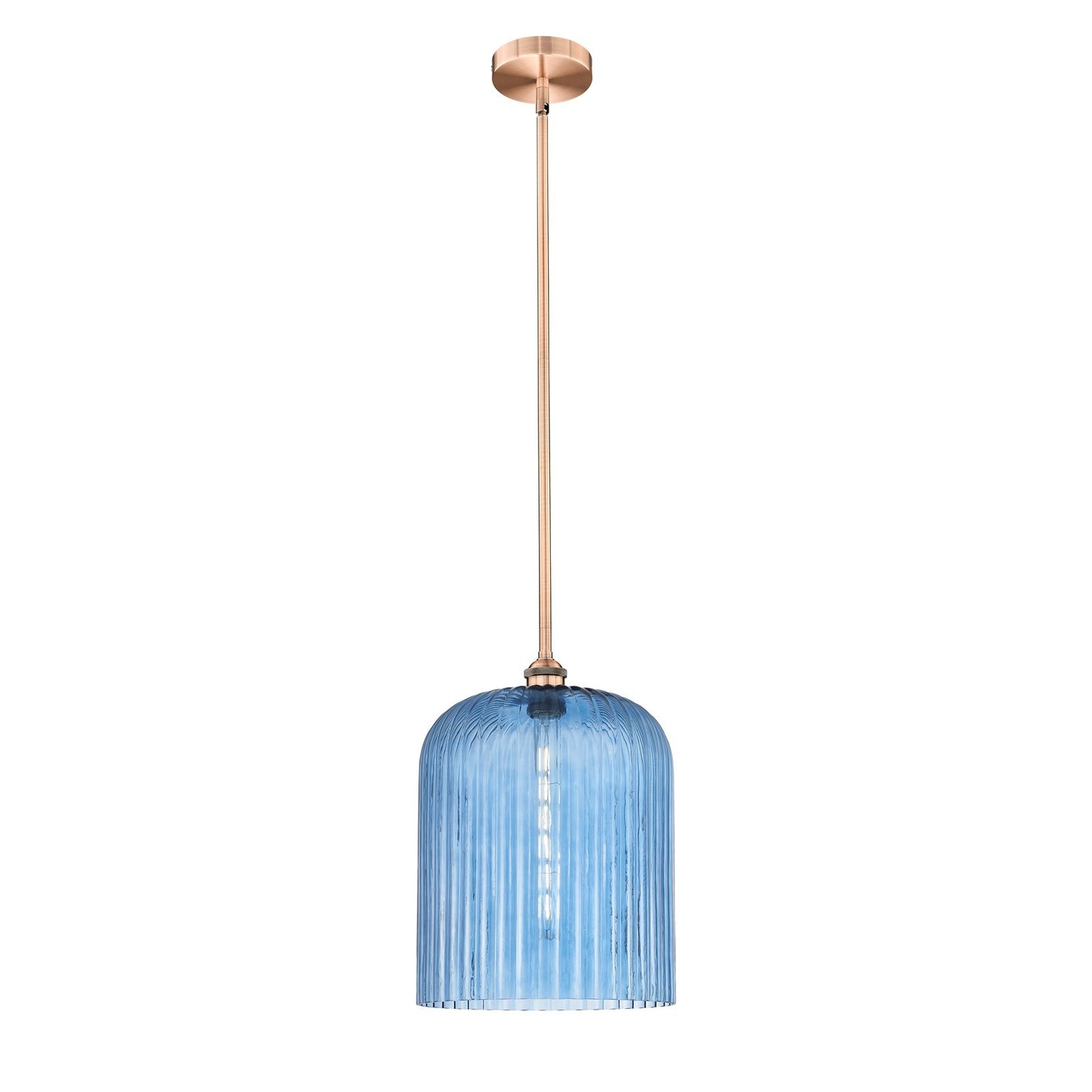 Innovations Bridal Veil 5in 1-Light Mini Pendant | Art Nouveau Antique Copper Steel and Princess Blue Ribbed Glass | Kitchen | Model 616-1S-AC-G559-12BL