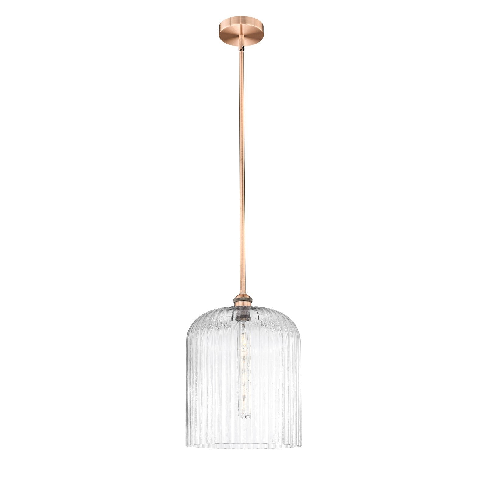 Innovations Bridal Veil 5in 1-Light Mini Pendant | Art Nouveau Antique Copper Steel and Clear Ribbed Glass | Kitchen Island & | Model 616-1S-AC-G559-12CL