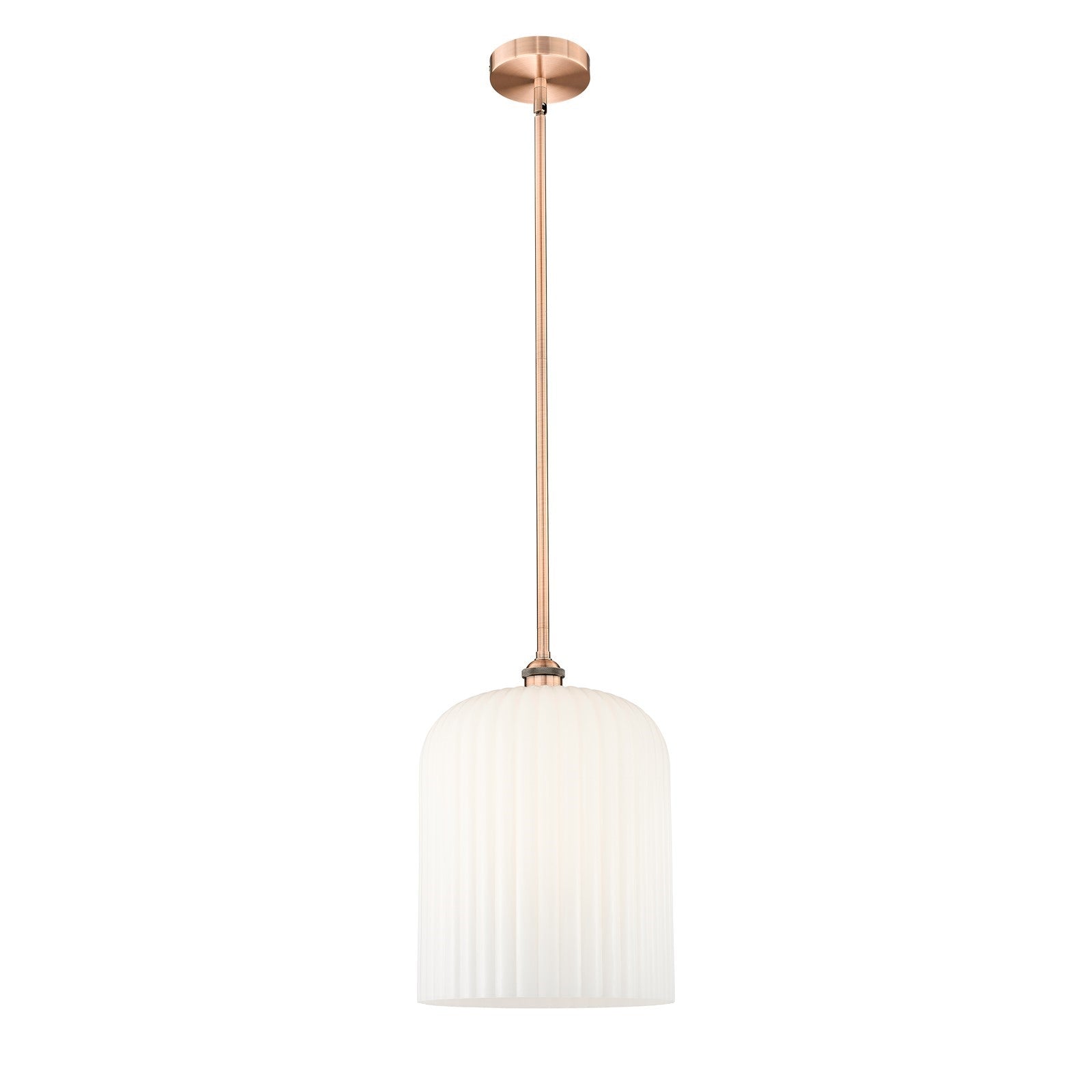 Innovations Bridal Veil 5in 1-Light Mini Pendant | Art Nouveau Antique Copper and Gloss White Ribbed Glass | Kitchen Island & | Model 616-1S-AC-G559-12GWH