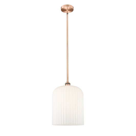 Innovations Bridal Veil 5in 1-Light Mini Pendant | Art Nouveau Antique Copper and Gloss White Ribbed Glass | Kitchen Island & | Model 616-1S-AC-G559-12GWH