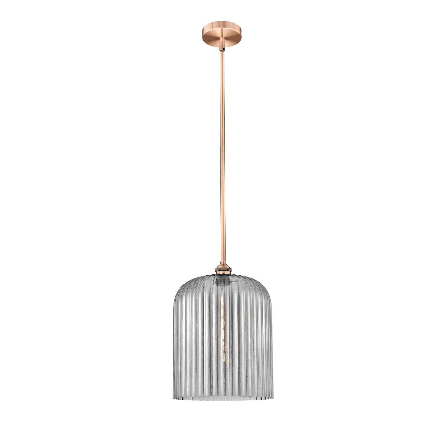 Innovations Bridal Veil 5in 1-Light Mini Pendant | Art Nouveau Antique Copper Steel and Light Smoke Ribbed Glass | Kitchen | Model 616-1S-AC-G559-12SM