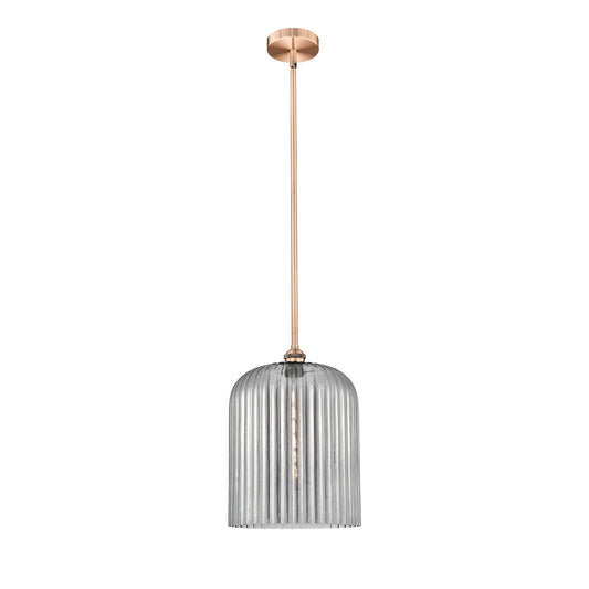 Innovations Bridal Veil 5in 1-Light Mini Pendant | Art Nouveau Antique Copper Steel and Light Smoke Ribbed Glass | Kitchen | Model 616-1S-AC-G559-12SM